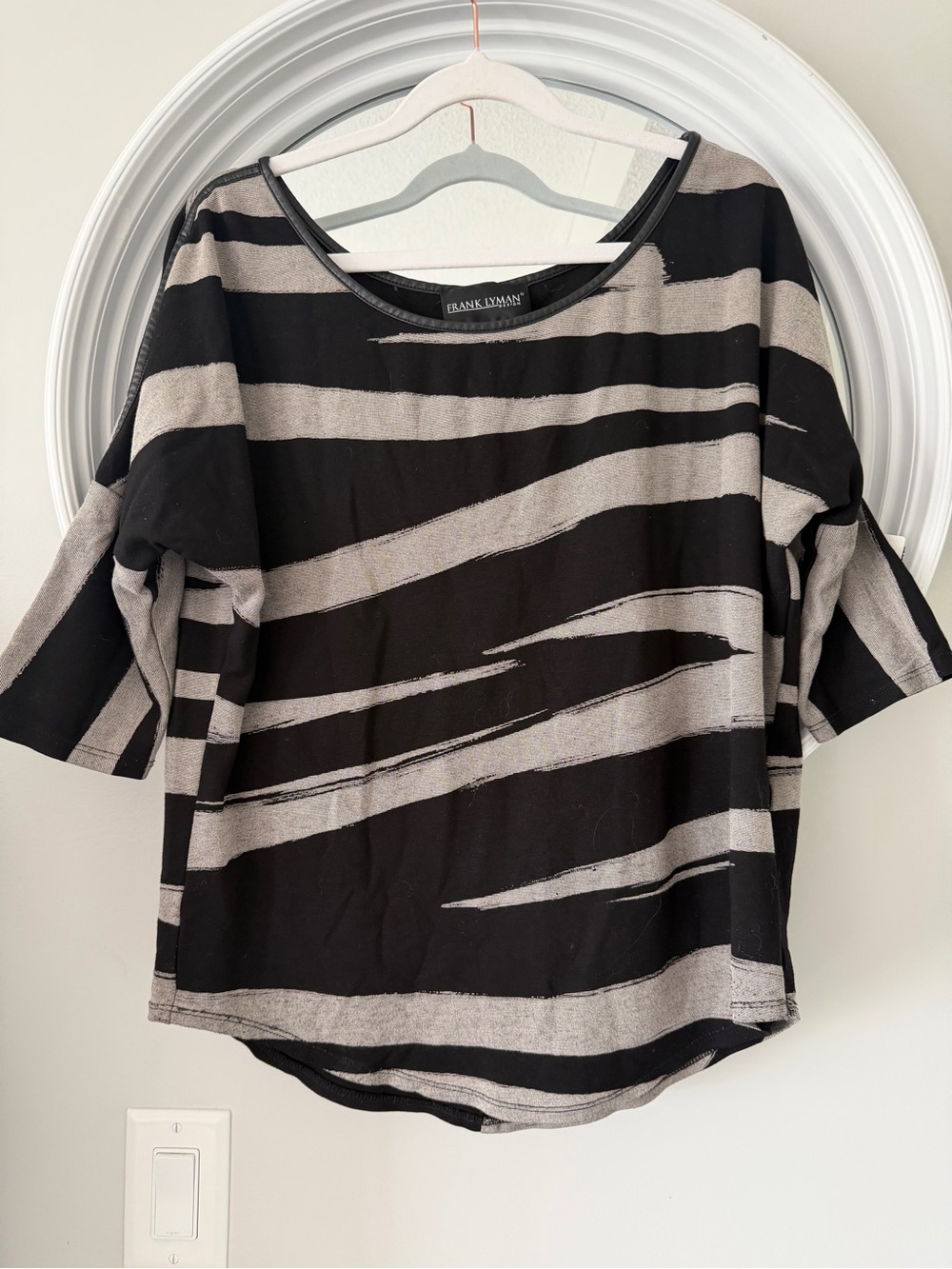 Frank Lyman Design Black and Taupe Striped Tunic Top